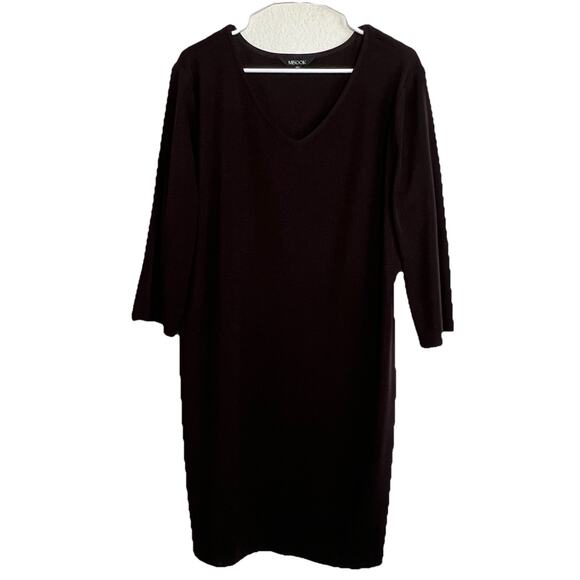 Misook V-Neck Brown Knit Midi Sheath Dress 3/4 Sleeve Petite XL Career Office V1 - Picture 1 of 4